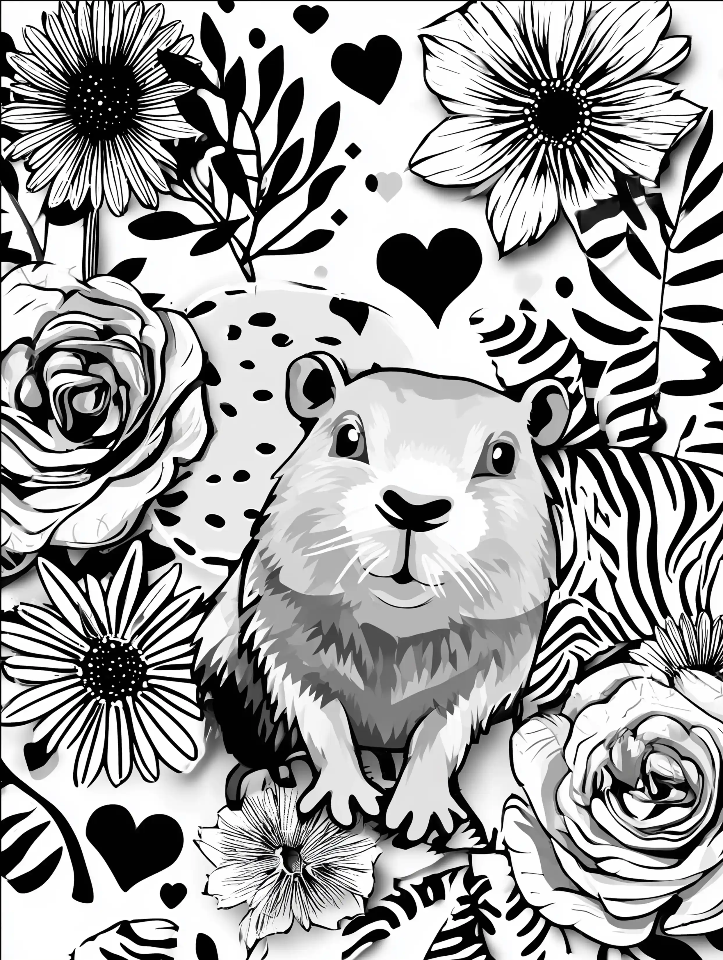 Free printable zoo coloring sheet featuring a gopher with flowers
